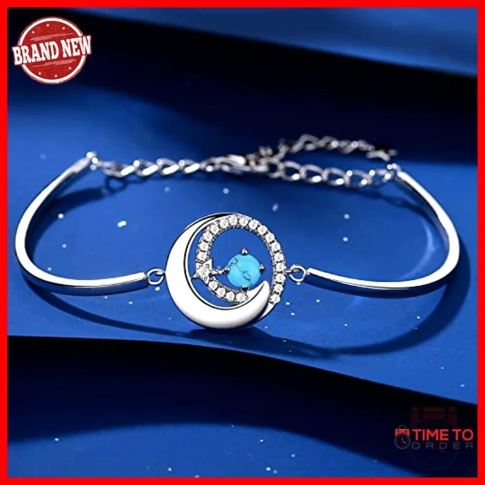 Sterling Silver Moon Star Charm Bracelet Adjustable Chain Elegant Fine Jewelry